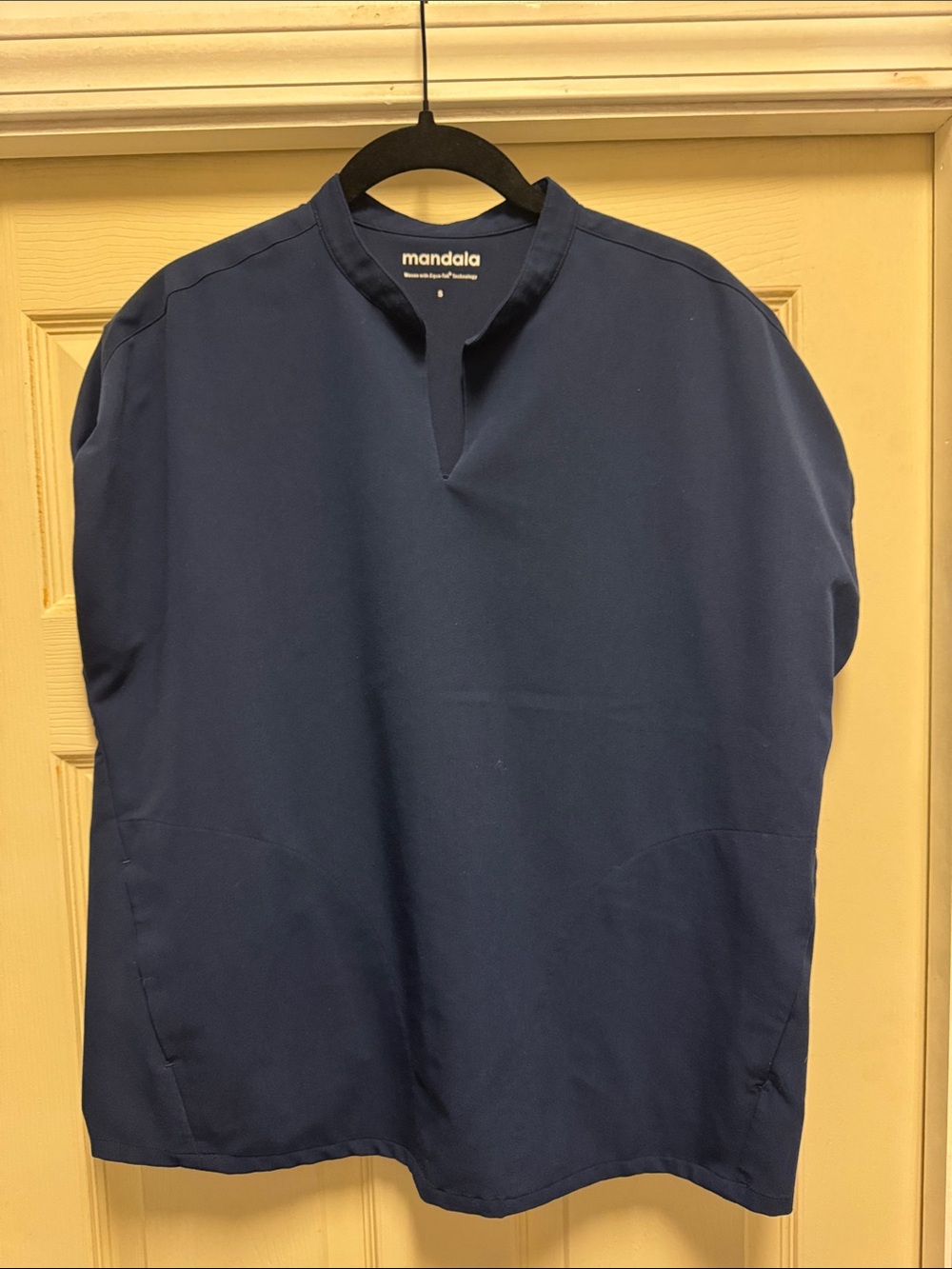 Mandala Women's Navy Split-Neck Button Down Scrub Top-M